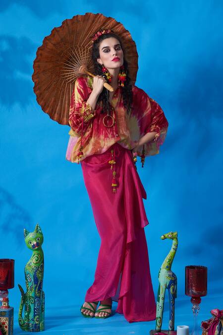 CAPISVIRLEO Orange Habutai Silk Spread Collar Ferna Tie Dye Shirt Online at Aza Fashions CAPISVIRLEO_Orange Habutai Silk Spread Collar Ferna Tie Dye Shirt_Online_at_Aza_Fashions