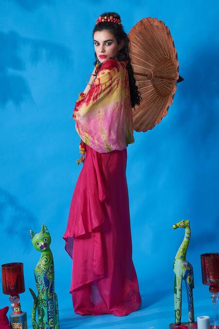 Shop CAPISVIRLEO Orange Habutai Silk Spread Collar Ferna Tie Dye Shirt Online at Aza Fashions Shop_CAPISVIRLEO_Orange Habutai Silk Spread Collar Ferna Tie Dye Shirt_Online_at_Aza_Fashions