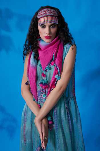 CAPISVIRLEO_Green Chanderi Silk Thread And Beads Round Lemonade Dress_at_Aza_Fashions