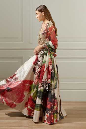 Shop_RANNA GILL_Multi Color Brocade Lily Pattern Lehenga Set_Online_at_Aza_Fashions