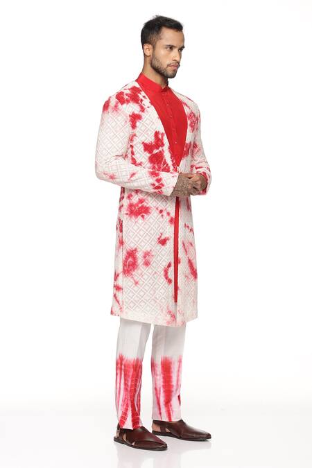 Paresh Lamba Signatures_Red Georgette Floral Tie Dye Jacket And Kurta Set_Online_at_Aza_Fashions