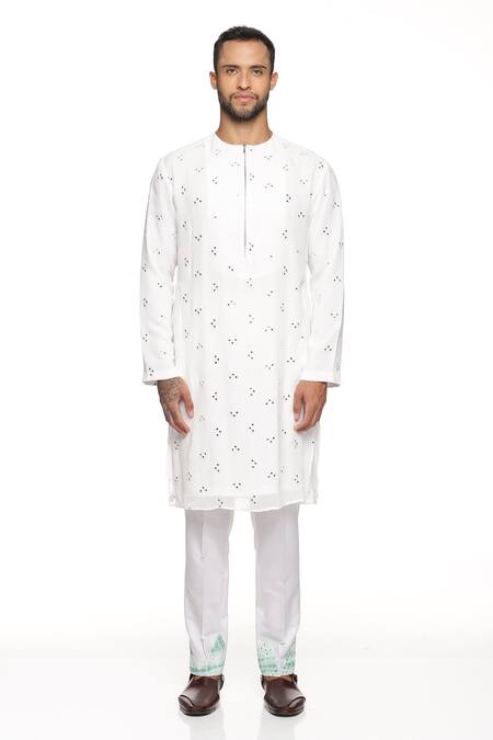 Paresh Lamba Signatures_Green Georgette Embroidery Mirror Bundi And Kurta Set _Online_at_Aza_Fashions