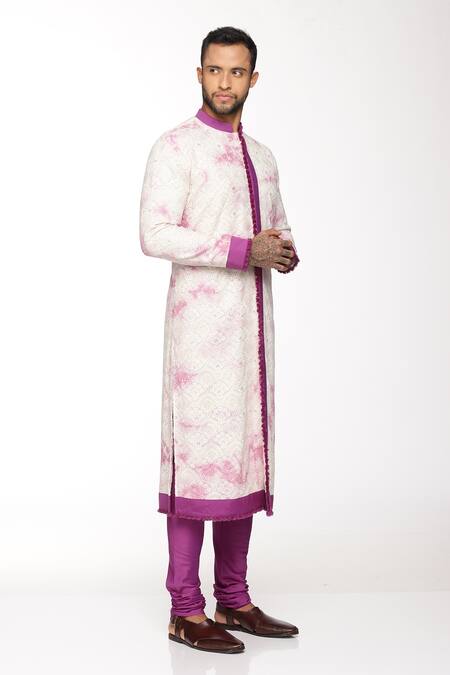 Paresh Lamba Signatures_White Georgette, Cotton Silk Floral, Sequin Embroidered Kurta Set_Online_at_Aza_Fashions