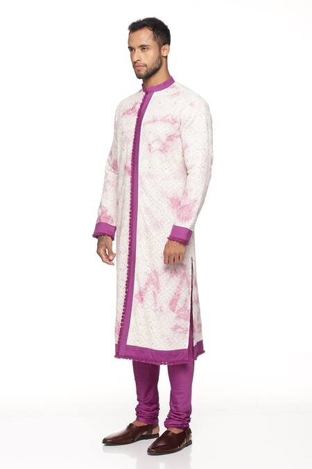 Buy_Paresh Lamba Signatures_White Georgette, Cotton Silk Floral, Sequin Embroidered Kurta Set_Online_at_Aza_Fashions