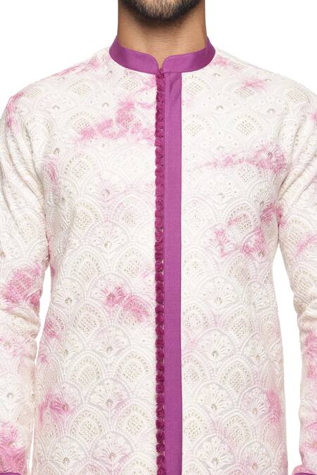 Shop_Paresh Lamba Signatures_White Georgette, Cotton Silk Floral, Sequin Embroidered Kurta Set_Online_at_Aza_Fashions