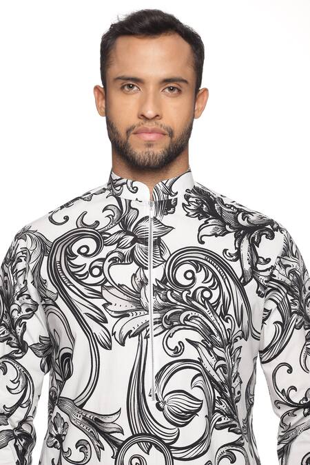 Paresh Lamba Signatures_Black Cotton, Bamboo Velvet Victorian Embroidered Bundi And Kurta Set_at_Aza_Fashions