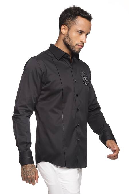 Paresh Lamba Signatures_Black Cotton Embroidery Shirt_Online_at_Aza_Fashions
