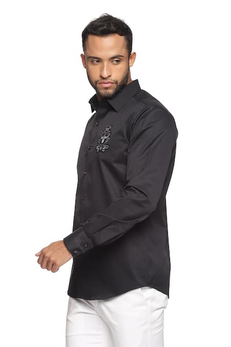 Shop_Paresh Lamba Signatures_Black Cotton Embroidery Shirt_Online_at_Aza_Fashions