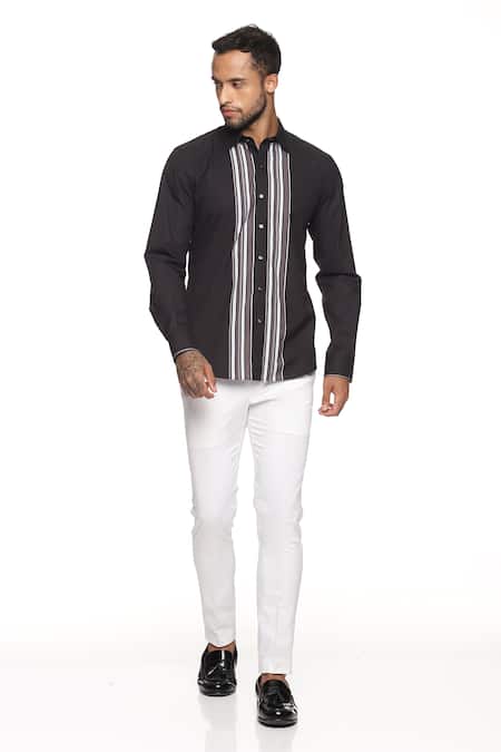 PARESH LAMBA SIGNATURES Black Cotton Printed Stripes Shirt 
