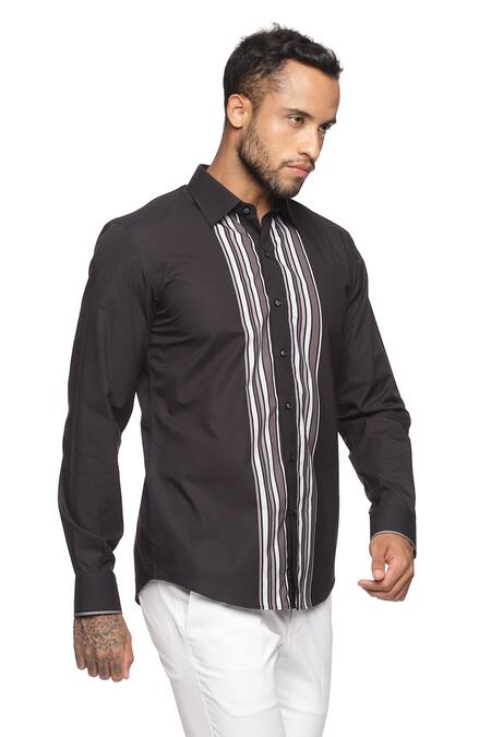 Paresh Lamba Signatures_Black Cotton Stripes Print Shirt_Online_at_Aza_Fashions