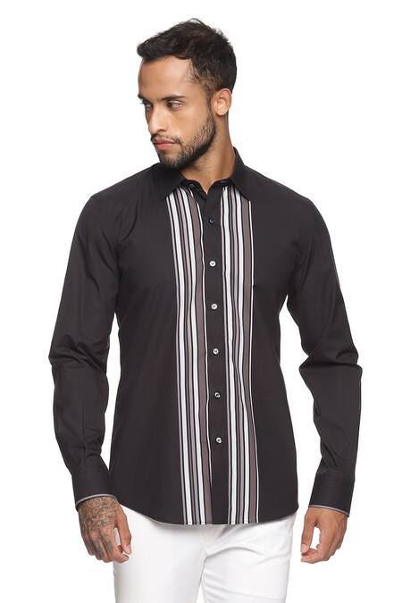 Buy_Paresh Lamba Signatures_Black Cotton Stripes Print Shirt_Online_at_Aza_Fashions