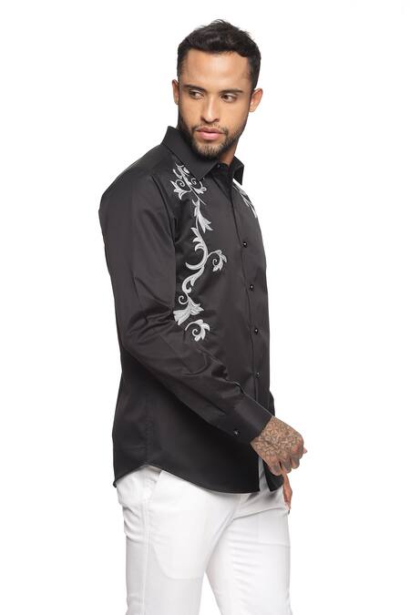 Paresh Lamba Signatures_Black Cotton Embroidered Hand Shirt_Online_at_Aza_Fashions