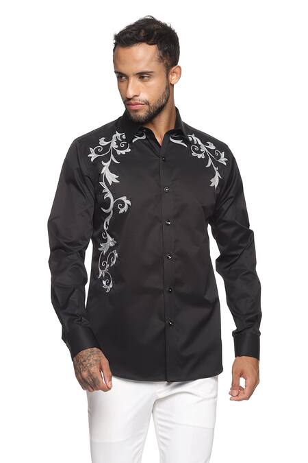 Buy_Paresh Lamba Signatures_Black Cotton Embroidered Hand Shirt_Online_at_Aza_Fashions