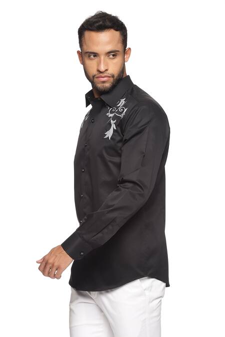 Shop_Paresh Lamba Signatures_Black Cotton Embroidered Hand Shirt_Online_at_Aza_Fashions