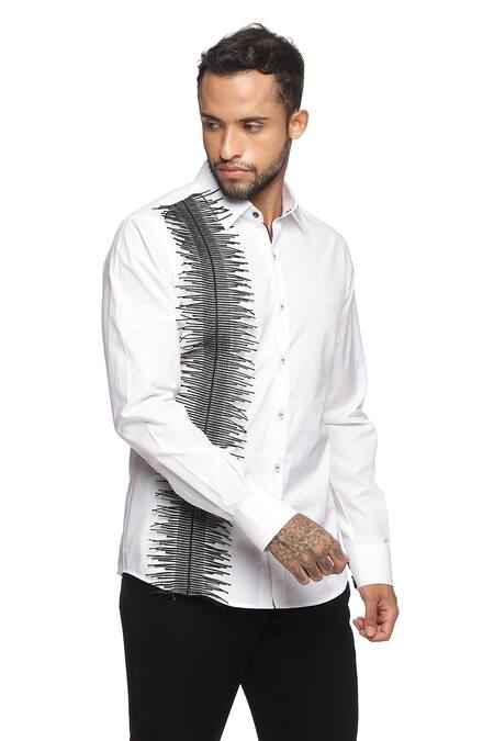 Paresh Lamba Signatures_White Cotton Lace Embroidered Shirt_Online_at_Aza_Fashions