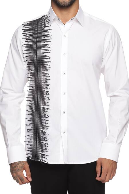 Paresh Lamba Signatures_White Cotton Lace Embroidered Shirt_at_Aza_Fashions