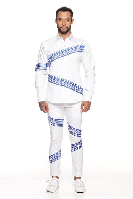 PARESH LAMBA SIGNATURES White Cotton Stripe Pattern Shirt 