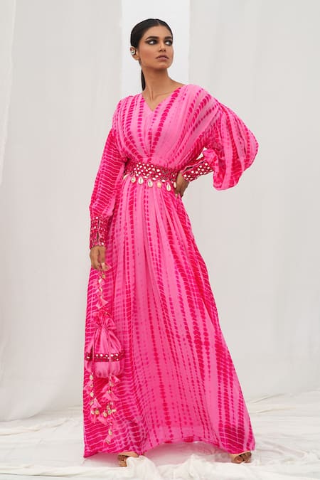 Bharat Adiani Tie Dye Puffed Sleeve Gown 