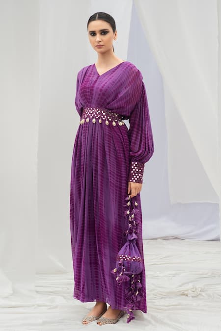 Bharat Adiani Tie Dye Puffed Sleeve Gown 