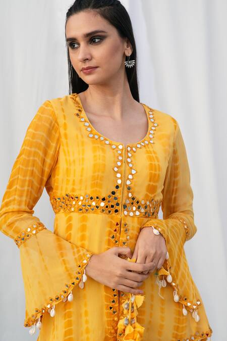 Buy Bharat Adiani Purple Georgette Mirror Round Embroidered Peplum Top And Gharara Set Online at Aza Fashions Buy_Bharat Adiani_Purple Georgette Mirror Round Embroidered Peplum Top And Gharara Set _Online_at_Aza_Fashions