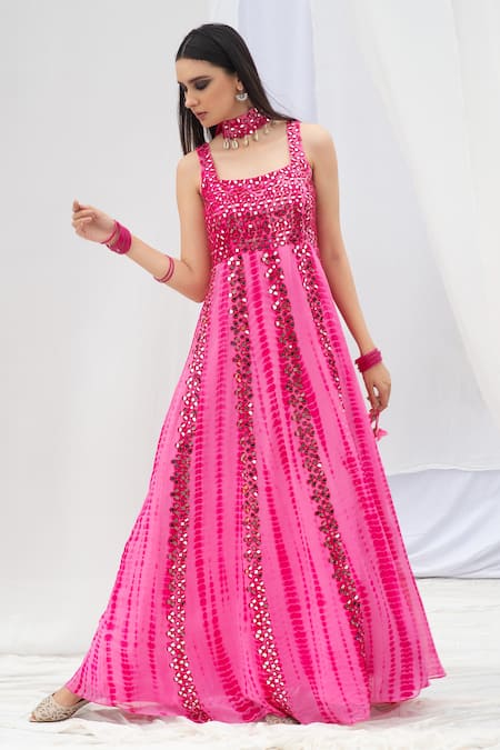 Bharat Adiani Mirror Embroidered Anarkali With Dupatta 