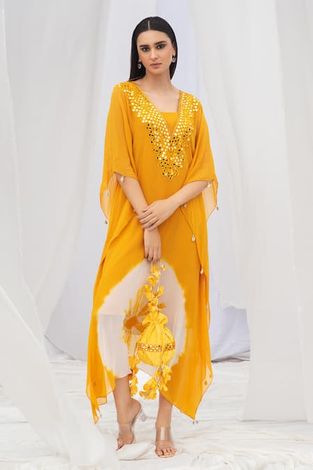 Embroidered Pom-Pom Kaftan Dress in LENZING™ ECOVERO™ Yellow | Kaftans &  Kimonos | Monsoon Global.