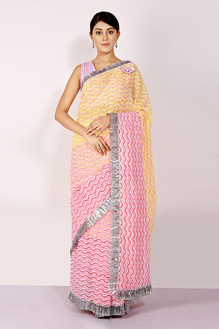 Anita Kanwal Multi Color Mulmul Printed Leheriya Saree 