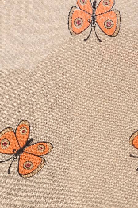 Anita Kanwal_Beige Handloom Jute Butterfly, Stripes Printed Saree _at_Aza_Fashions