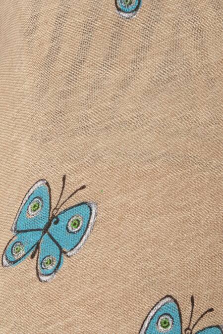 Anita Kanwal_Beige Handloom Jute Butterfly, Stripes Printed Saree _at_Aza_Fashions