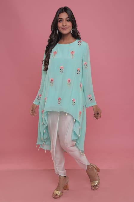 Seams Pret And Couture Naisha Floral Applique Tunic & Dhoti Pant Set 