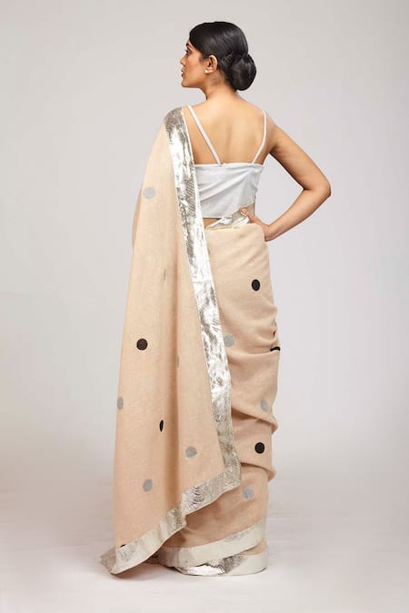 Shop Anita Kanwal Beige Handloom Jute Polka Dot Print Saree at Aza Fashions Shop_Anita Kanwal_Beige Handloom Jute Polka Dot Print Saree _at_Aza_Fashions