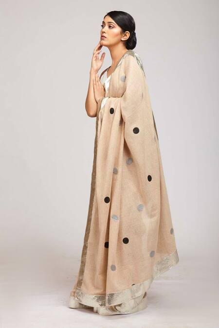 Buy Anita Kanwal Beige Handloom Jute Polka Dot Print Saree Online at Aza Fashions Buy_Anita Kanwal_Beige Handloom Jute Polka Dot Print Saree _Online_at_Aza_Fashions