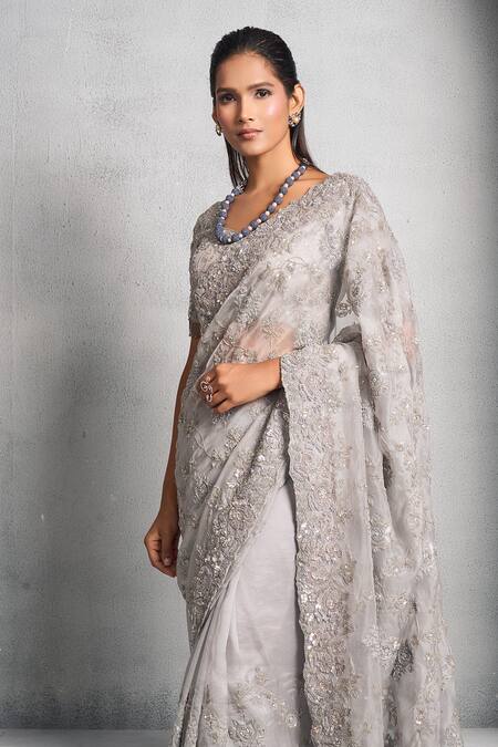 Buy Stotram Blue Organza Embroidery Sequin Sweetheart Neck Embellished Saree With Blouse Online at Aza Fashions Buy_Stotram_Blue Organza Embroidery Sequin Sweetheart Neck Embellished Saree With Blouse_Online_at_Aza_Fashions