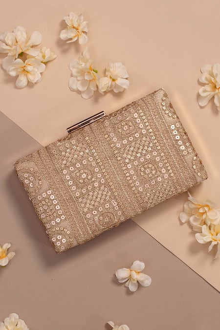 AMYRA Gold Embellished Bella Sequin Box Clutch 