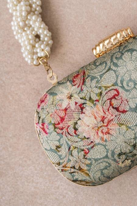 Shop Amyra Grey Beads Elora Print Clutch at Aza Fashions Shop_Amyra_Grey Beads Elora Print Clutch_at_Aza_Fashions