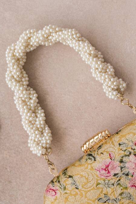 Amyra_Yellow Beads Elora Print Clutch_Online_at_Aza_Fashions