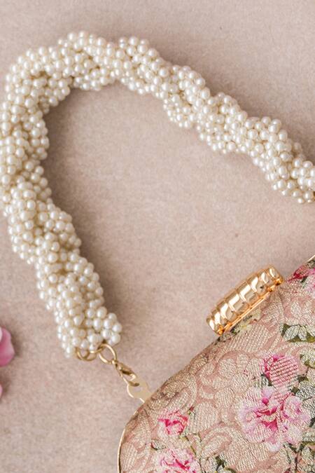 Shop Amyra Pink Embroidery, Beads Elora Print Clutch at Aza Fashions Shop_Amyra_Pink Embroidery, Beads Elora Print Clutch _at_Aza_Fashions