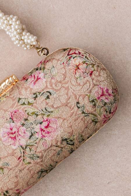 Amyra Pink Embroidery, Beads Elora Print Clutch Online at Aza Fashions Amyra_Pink Embroidery, Beads Elora Print Clutch _Online_at_Aza_Fashions