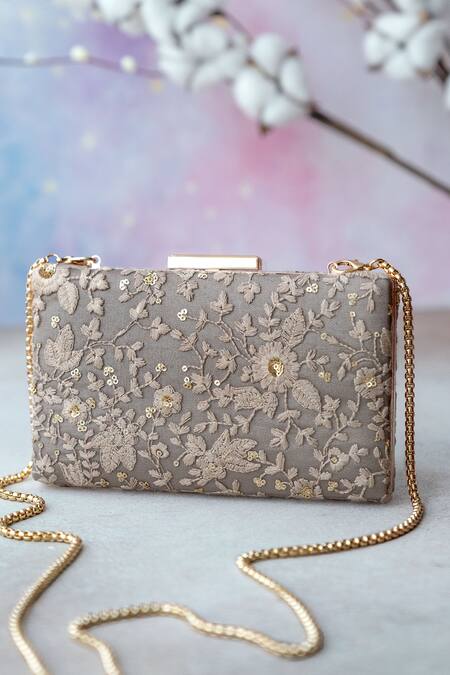 Amyra Grey Embroidery Floral Box Clutch Online at Aza Fashions Amyra_Grey Embroidery Floral Box Clutch _Online_at_Aza_Fashions