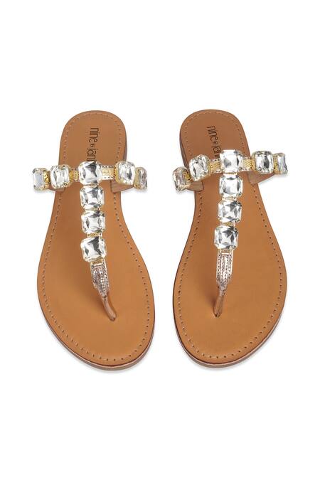 Shop Nine By Janine Gold Embellished Aurora Metallic Flats at Aza Fashions Shop_Nine By Janine_Gold Embellished Aurora Metallic Flats _at_Aza_Fashions