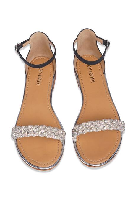 Shop Nine By Janine Black Embellished Elsa Interwoven Round Toe Flats at Aza Fashions Shop_Nine By Janine_Black Embellished Elsa Interwoven Round Toe Flats _at_Aza_Fashions