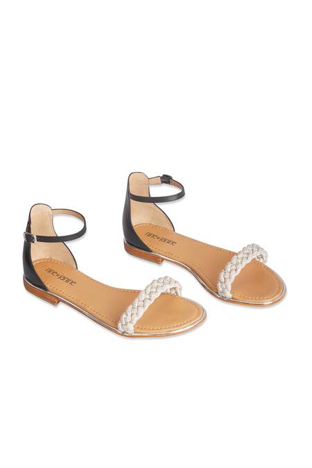 Nine By Janine Black Embellished Elsa Interwoven Round Toe Flats Online at Aza Fashions Nine By Janine_Black Embellished Elsa Interwoven Round Toe Flats _Online_at_Aza_Fashions