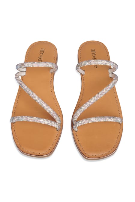 Shop Nine By Janine White Embellished Elsa Strap Round Toe Flats at Aza Fashions Shop_Nine By Janine_White Embellished Elsa Strap Round Toe Flats _at_Aza_Fashions