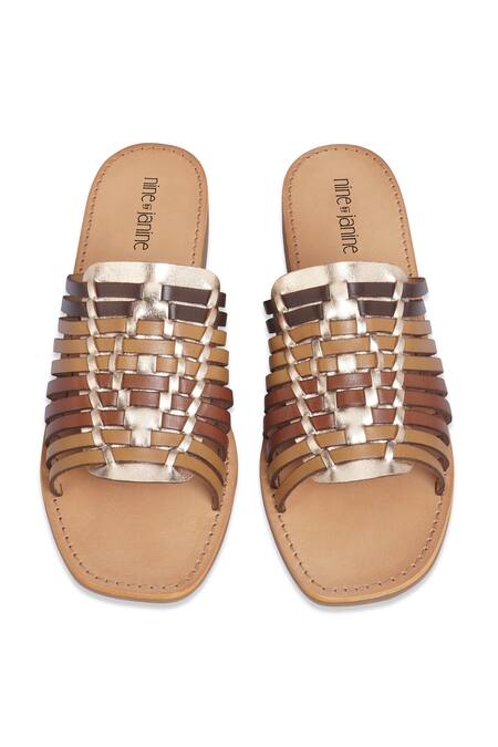 Nine By Janine_Gold Woven Isabella Strap Heels _Online_at_Aza_Fashions