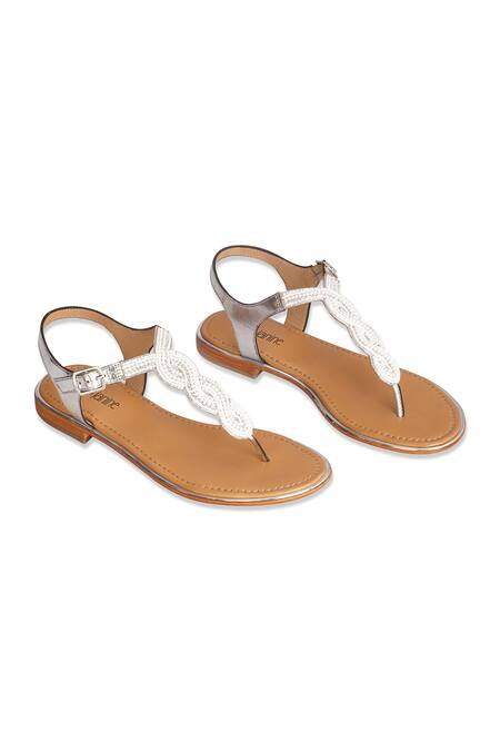 Shop Nine By Janine White Embroidery Laura Bead Flats at Aza Fashions Shop_Nine By Janine_White Embroidery Laura Bead Flats _at_Aza_Fashions