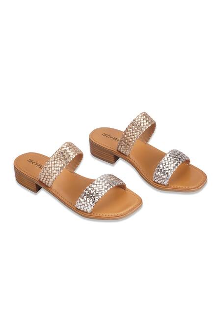 Nine By Janine Gold Woven Stella Band Block Heels Online at Aza Fashions Nine By Janine_Gold Woven Stella Band Block Heels _Online_at_Aza_Fashions