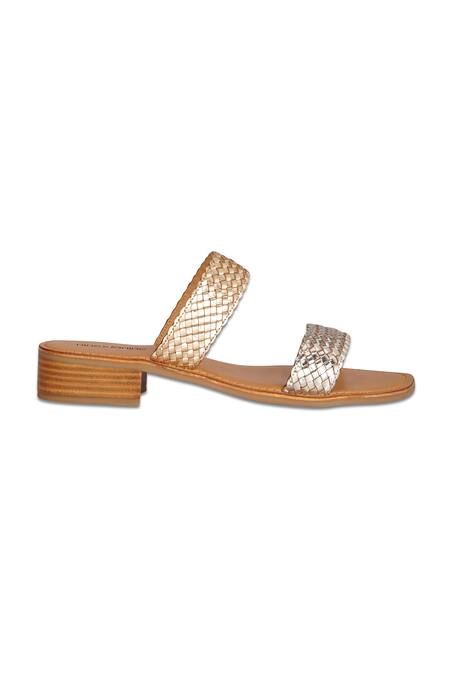 Buy Nine By Janine Gold Woven Stella Band Block Heels Online at Aza Fashions Buy_Nine By Janine_Gold Woven Stella Band Block Heels _Online_at_Aza_Fashions