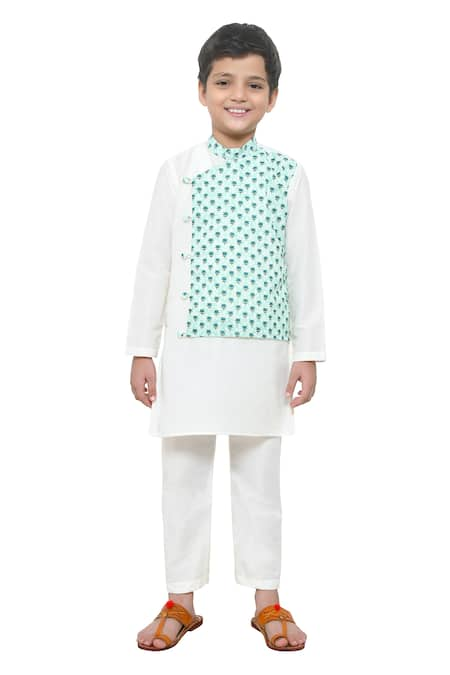 APRICOTKIDS Off White Cotton Silk Printed Floral Kurta Set  