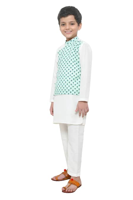 Buy_APRICOTKIDS_Off White , Satin Embroidery Floral Print Kurta Set _Online_at_Aza_Fashions