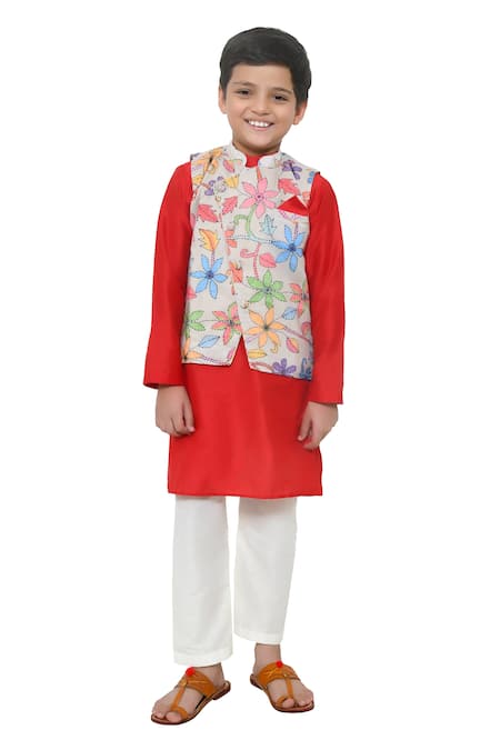 APRICOTKIDS Floral Print Bundi & Kurta Set 